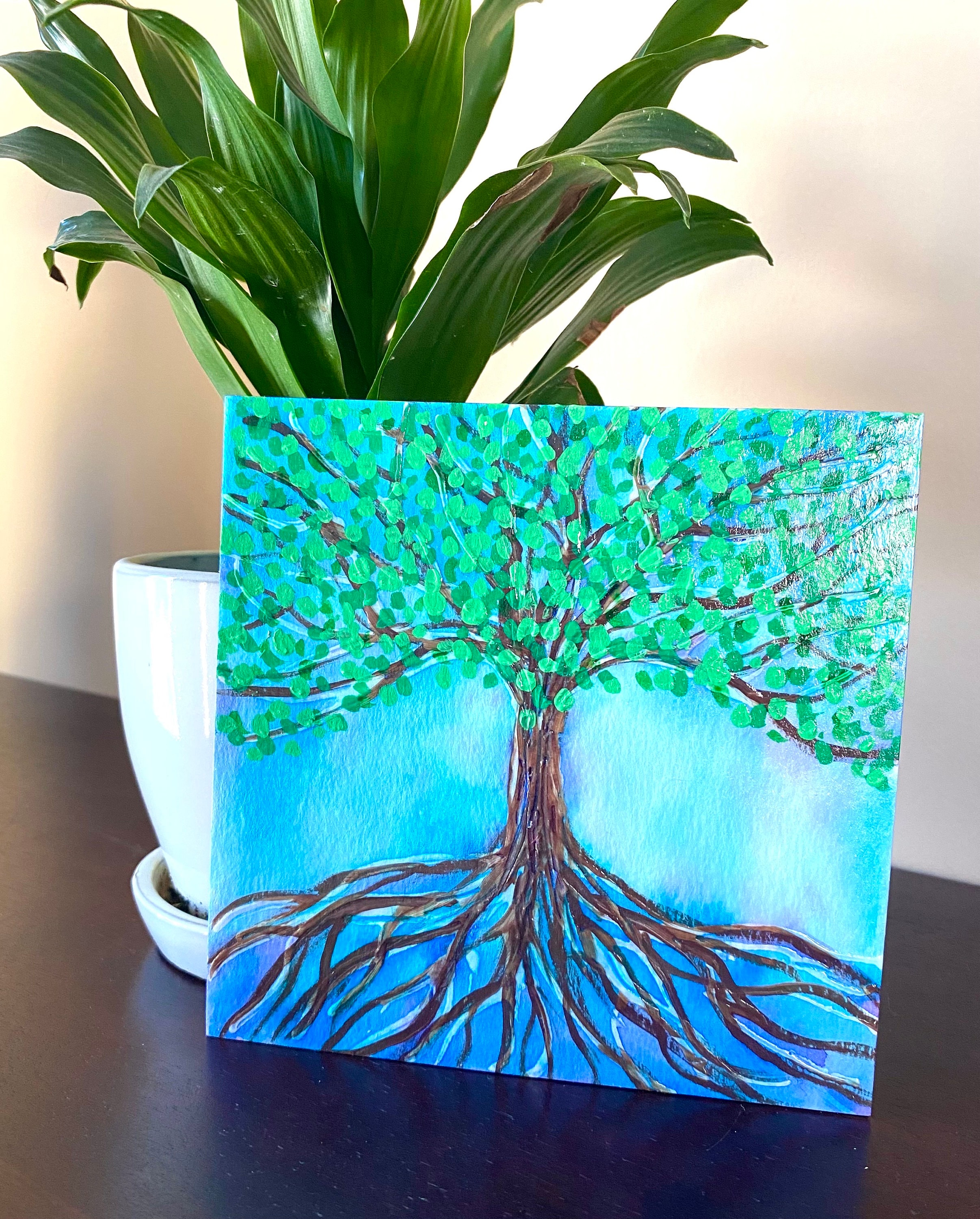 Tree of Life Painting - Original Art Mounted on 6 X 6 Wood Background ...