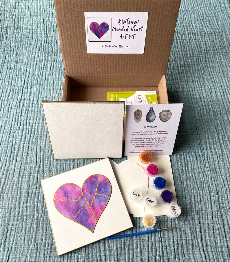 Kintsugi Mended Heart art kit create an original painting to honor your strong, beautiful mended heart. Guided meditation included. image 1