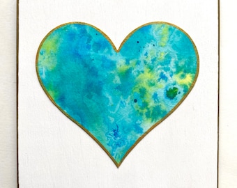 Heart painting - original art, watercolor heart mounted on 6 x 6 wood background, HP-54