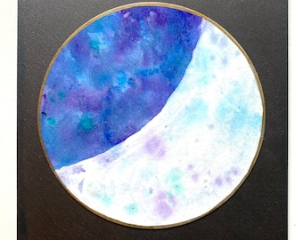 Moon painting - original art, hand painted moon mounted on 6 x 6 wood background, MP-411