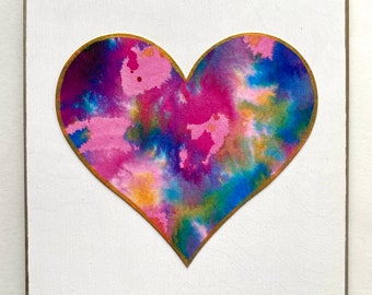 Heart painting - original art, watercolor heart mounted on 6 x 6 wood background, HP-53