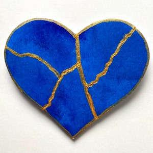 Kintsugi Mended Heart Ornament Magnet, one of a kind original painting Midnight