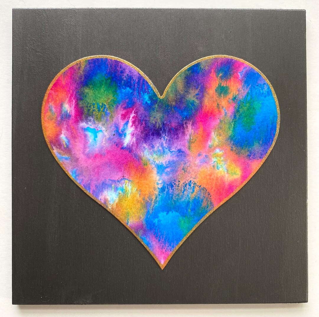 Heart Painting - Original Art, Watercolor Heart Mounted on 6 X 6 Wood ...