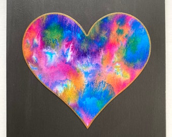 Heart painting - original art, watercolor heart mounted on 6 x 6 wood background, HP-47a