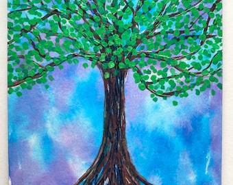 Tree of Life painting - original art mounted on 7x9 wood background