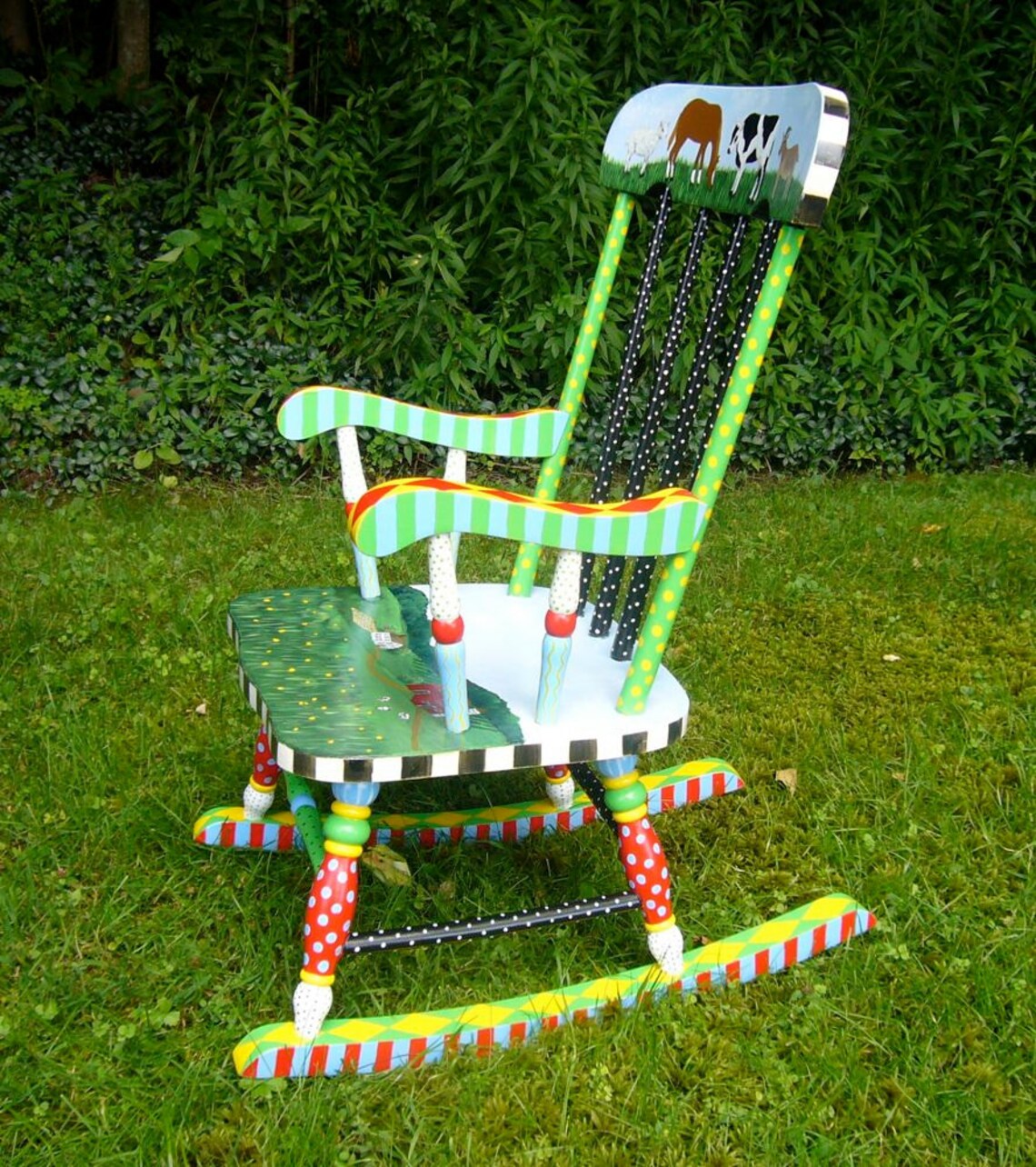 Hand Painted Child's Rocking Chair in Bright Colors with a Etsy
