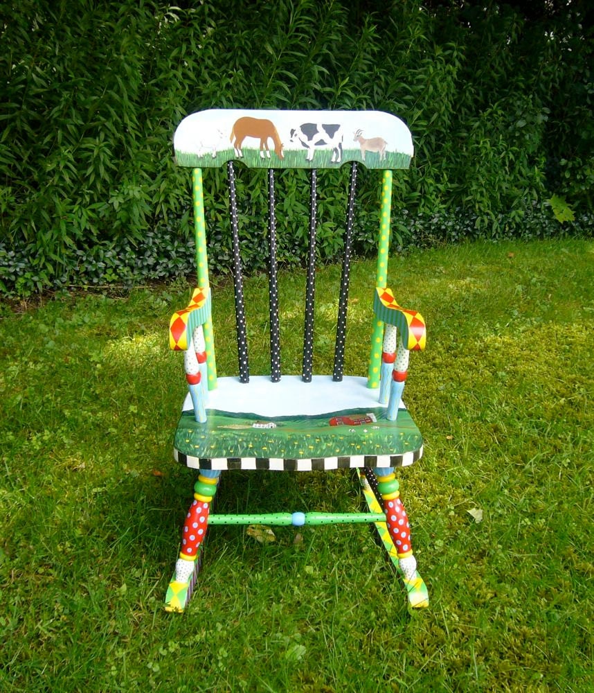 Hand Painted Child's Rocking Chair in Bright Colors with a Etsy