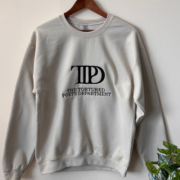 The Tortured Poets Department Taylor Swift embroidered sweatshirts, high quality Swiftie Merch in beige black and white.