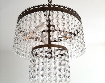 Piccolo lampadario antico italiano con cristalli Swarovski