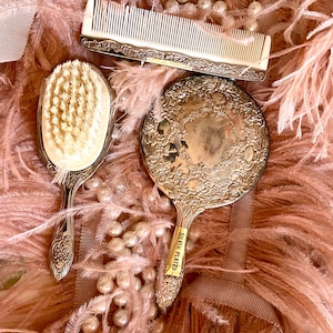 Vintage Silver Plated Vanity Set - Mirror, Brush and Comb 1950s Vintage Italian