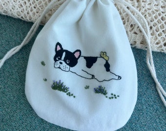 Handmade Embroidered Dog Makeup Bag, Cute Puppy Pattern Travel Cosmetic Pouch