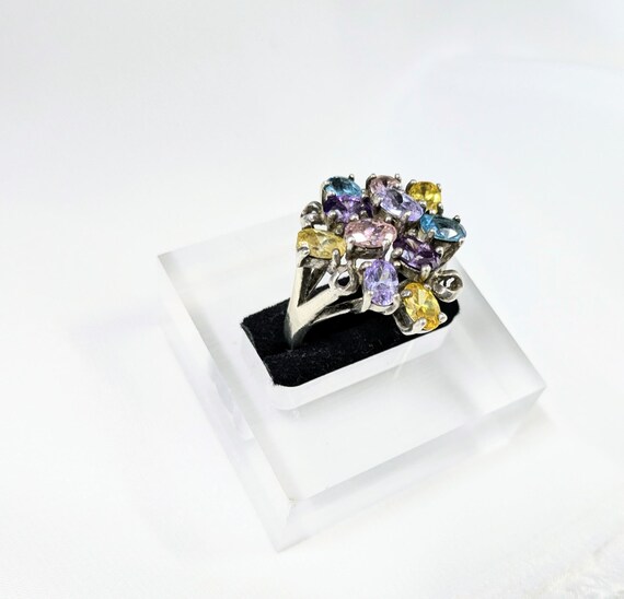 Vintage Multi-Gemstone Cluster Ring - Solid Sterl… - image 2