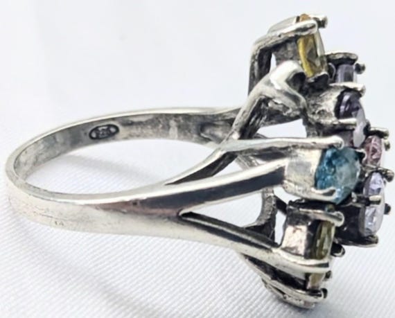 Vintage Multi-Gemstone Cluster Ring - Solid Sterl… - image 10
