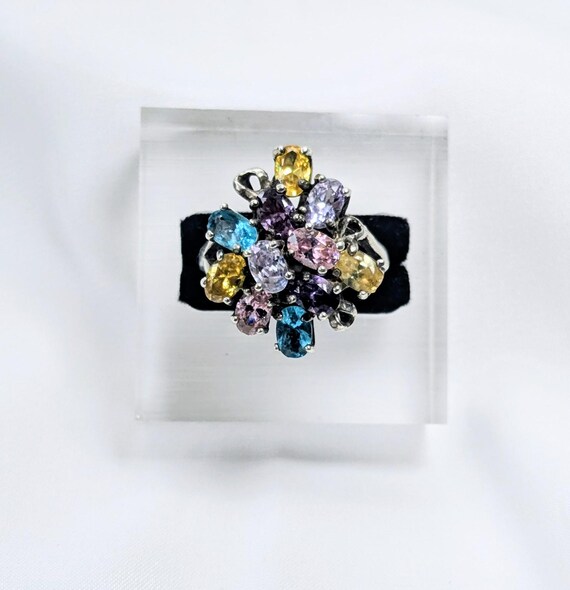 Vintage Multi-Gemstone Cluster Ring - Solid Sterl… - image 9