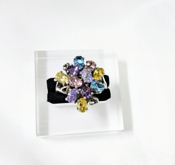 Vintage Multi-Gemstone Cluster Ring - Solid Sterl… - image 4