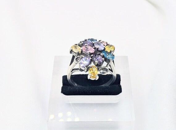 Vintage Multi-Gemstone Cluster Ring - Solid Sterl… - image 5