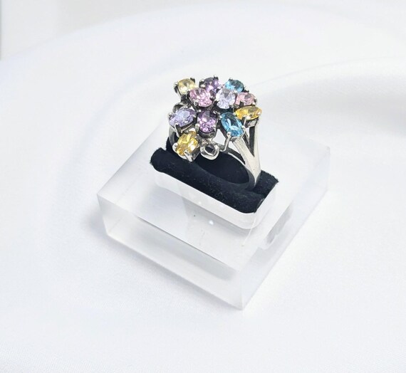 Vintage Multi-Gemstone Cluster Ring - Solid Sterl… - image 6