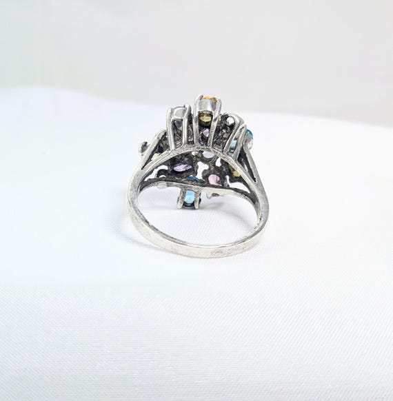 Vintage Multi-Gemstone Cluster Ring - Solid Sterl… - image 8