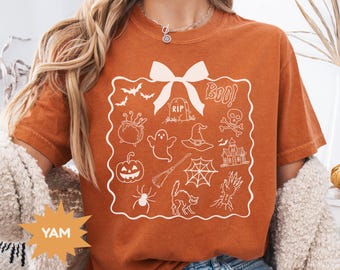 Vintage Halloween Icons Shirt, Comfort Colors® Spooky Season Tee, Cute Ghost Shirt For Women, Spooky Halloween Ghost Shirt,