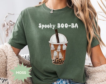 Comfort Colors® Halloween Boba Shirt, Spooky Boo-BA Ghost Tee, Funny Bubble Tea Halloween Shirt, Coffee Lover Fall Shirt, Cute Spooky Gift