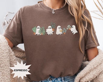 Ghost Plant Shirt, Comfort Colors® Halloween Plant Lady Tee, Cute Spooky Season Shirt,  Plant Lovers Shirt, Botanical Fall Gift, Ghost Shirt
