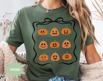 Comfort Colors Pumpkin Faces Halloween Shirt: Retro Spooky Fall Tee, Cute Pumpkin Shirt, Halloween Vibes Shirt, Funny Halloween Gift Shirt