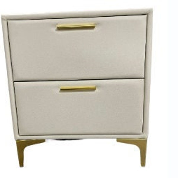 Chic White PVC Nightstand with Golden Accent: Premium Quality, Easy to Clean, Long-Lasting - All in One - "Close-Out Liquidation" 80% Off!!!