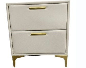 Chic White PVC Nightstand with Golden Accent: Premium Quality, Easy to Clean, Long-Lasting - All in One - "Close-Out Liquidation" 80% Off!!!