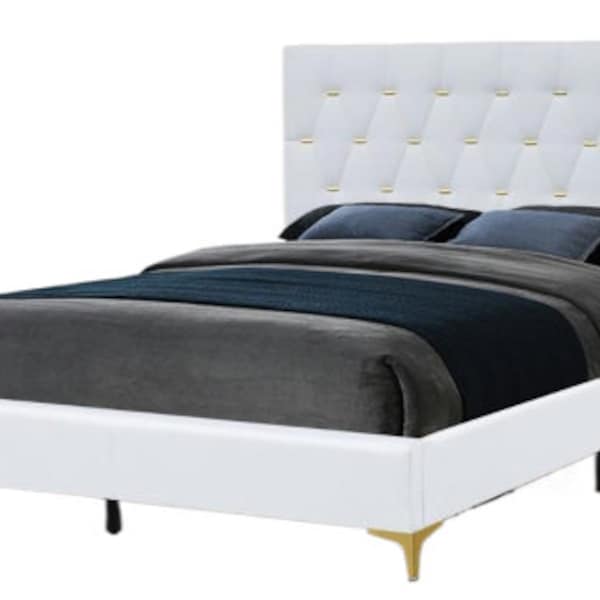 Chic Queen PVC White Platform Bed with Golden legs assents (1) box Easy Assemble, Long Lasting Quality. Effortless Maintenance Closing Deal!