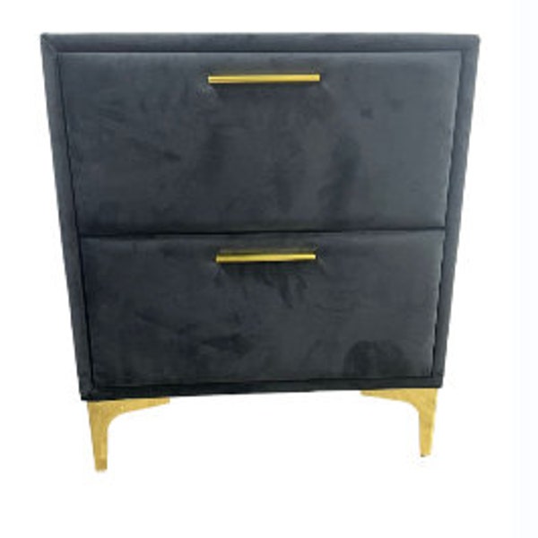 Chic Black Velvet Nightstand with Golden Accent: Premium Quality, Easy to Clean, Long-Lasting - All in One - Close-Out Cell Liquidation 80%