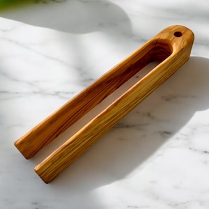 Toast Tongs Olive Wood, Handmade Kitchen Utensil, Natural Wooden Bread Tongs, Eco-Friendly, Rustic Design