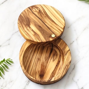 Olive Wood Salt Cellar, Pepper Holder, Small Spice Container, Kitchen Organizer, Rustic Decor