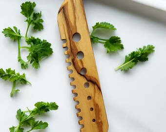 Handmade Olive Wood Herb Stripper: Kitchen Gadget, Herb Peeler