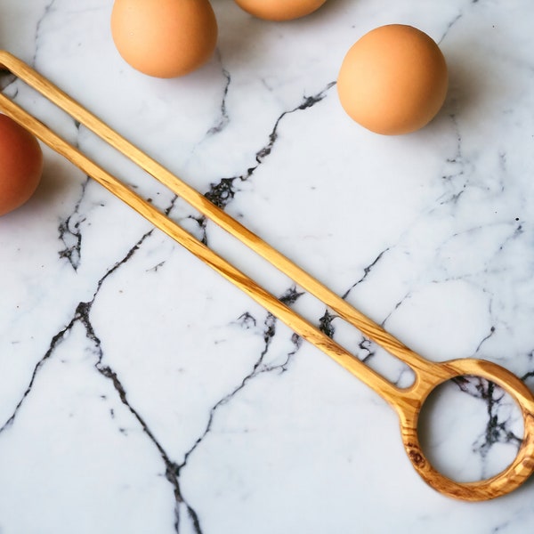 Olive Wood Egg Beater, Sustainable Wooden Whisk, Handcrafted Kitchen Tool, Eco-Friendly Mixing Utensil