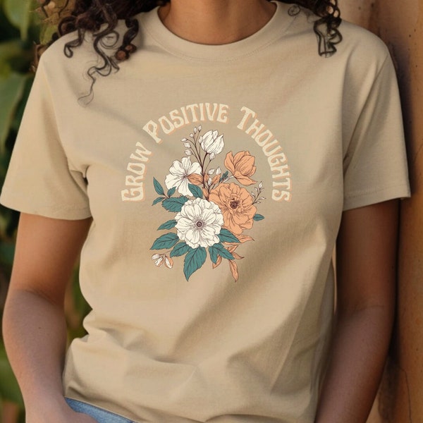 Grow Positive Thoughts Tee, Floral T-shirt, Bohemian Style Shirt, Butterfly Shirt, Trending Right Now, Women's Graphic T-shirt, Love Tee