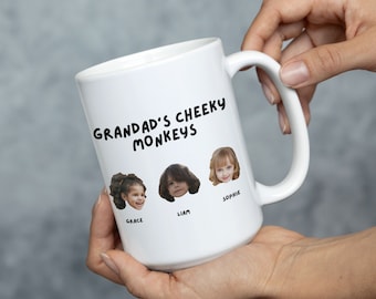 Personalised Grandpa Gift Mug, Grandad's Cheeky Monkeys, Mug Gift For Grandpa, New Grandad Gift, Christmas Gift For Grandad