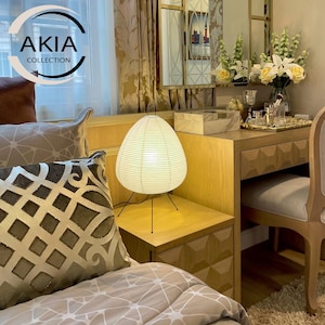 Lampe lanterne japonaise en papier de riz à intensité variable - Lanterne noguchi de style Akari avec abat-jour en papier Washi véritable fait main, ampoule chaude de 3 000 K