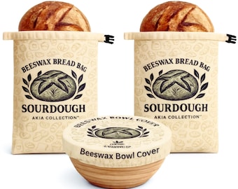 Reusable Beeswax Bread Bags for Homemade Bread & Sourdough - XL Waxed Cotton Sourdough Bread Bags, Natural Food-Safe Storage