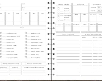 Afdrukbaar DnD 5e-spelersdagboek, personageblad, campagnetracker (A4, A5)