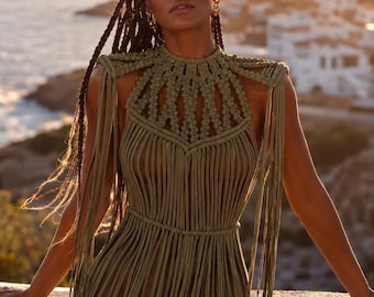 Black Goddess macrame dress — 100% cotton, Handmade, Custom fit