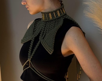 Macrame Fringe Epaulettes: Rave Outfit Shoulder Jewelry