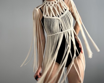 White macrame Goddess dress — Fairy dress for boho wedding, elopement & festival outfit
