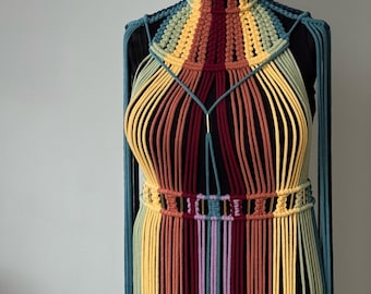 Rainbow macrame dress — 100% cotton, Custom fit, Handmade