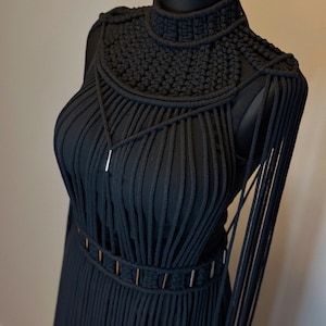 Black boho rave outfit, Greek goddess dress, Goth wedding dress, Gothic dress, Fairy dress, Festival outfit, Macrame dress, Burning man