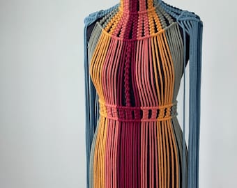 Rainbow Macrame Dress: Boho Festival Rave Outfit
