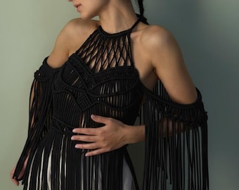 Black gothic Goddess dress — Bohemian rave outfit for party or photoshoot