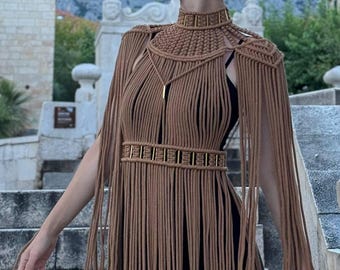 Macrame dress for festival & rave outfit — Custom size XS–XXXL — Cleopatra style