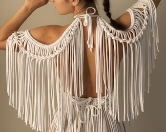 White Greek Goddess macrame dress — Custom fit, Handmade, 100% cotton