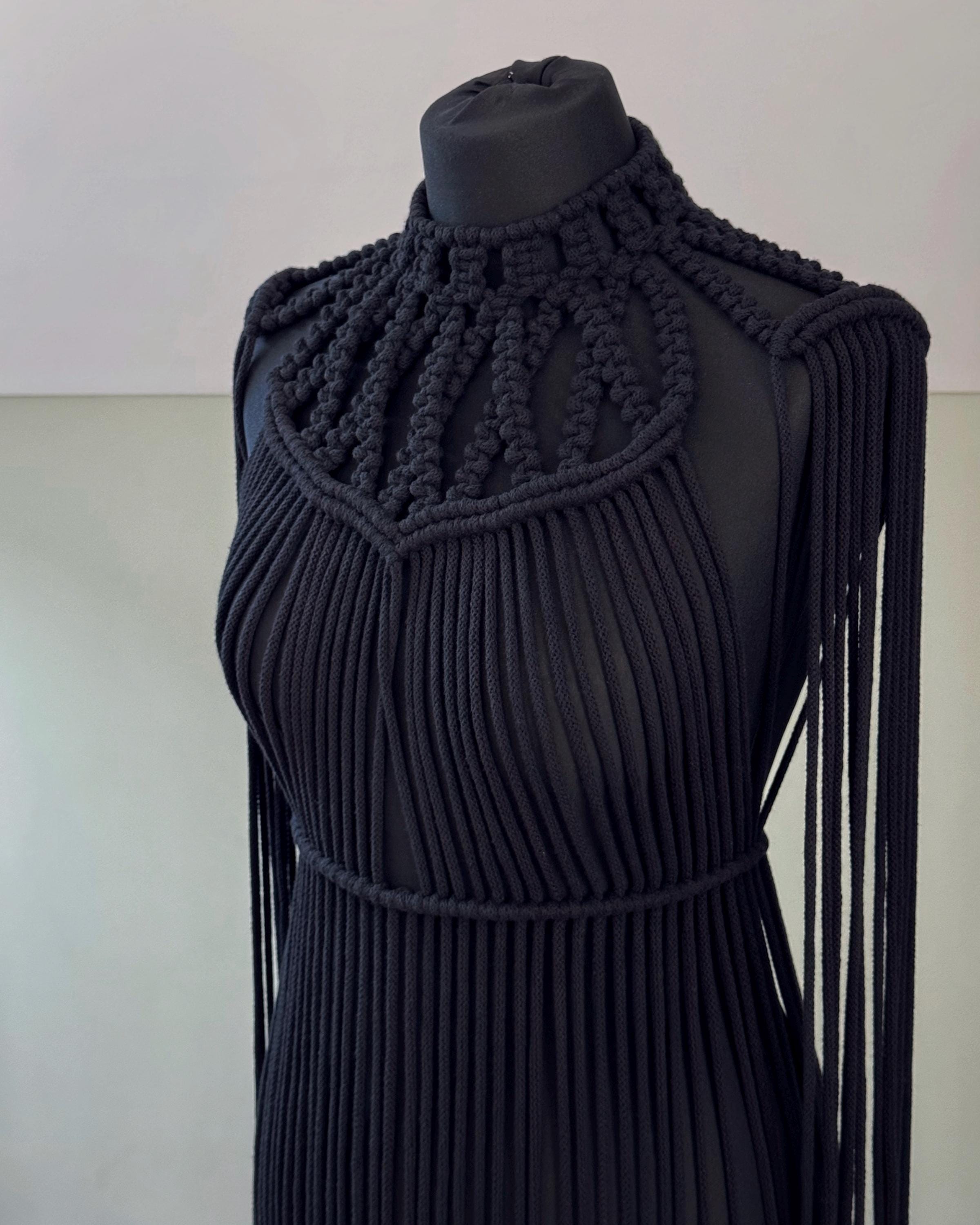 Black Goddess macrame dress -- 100% cotton, Handmade, Custom fit Black Goddess macrame dress -- 100% cotton, Handmade, Custom fit