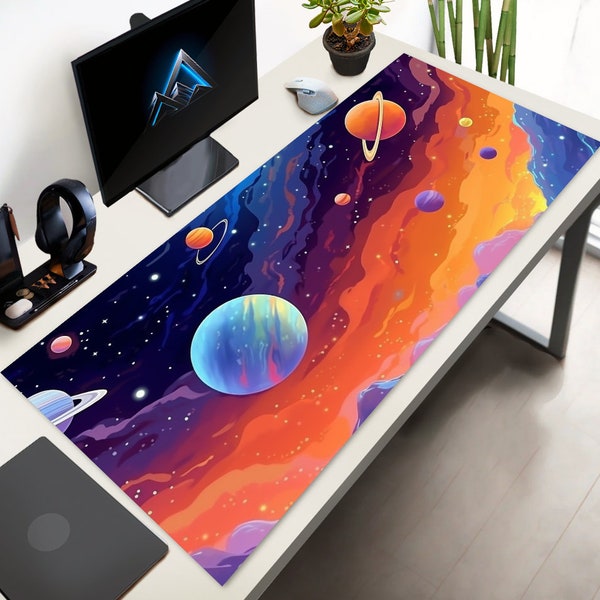 Planet Desk Mat, Pastel Space Desk Mat, Gaming Mouse pad Galaxy Desk Mat, Nebula Desk pad, Cute Mouse pad, Gift for him